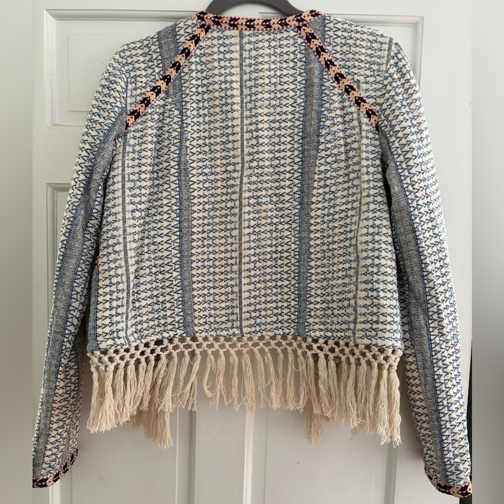 Tularosa Blue and Cream Fringed Blazer - Picture 2 of 4